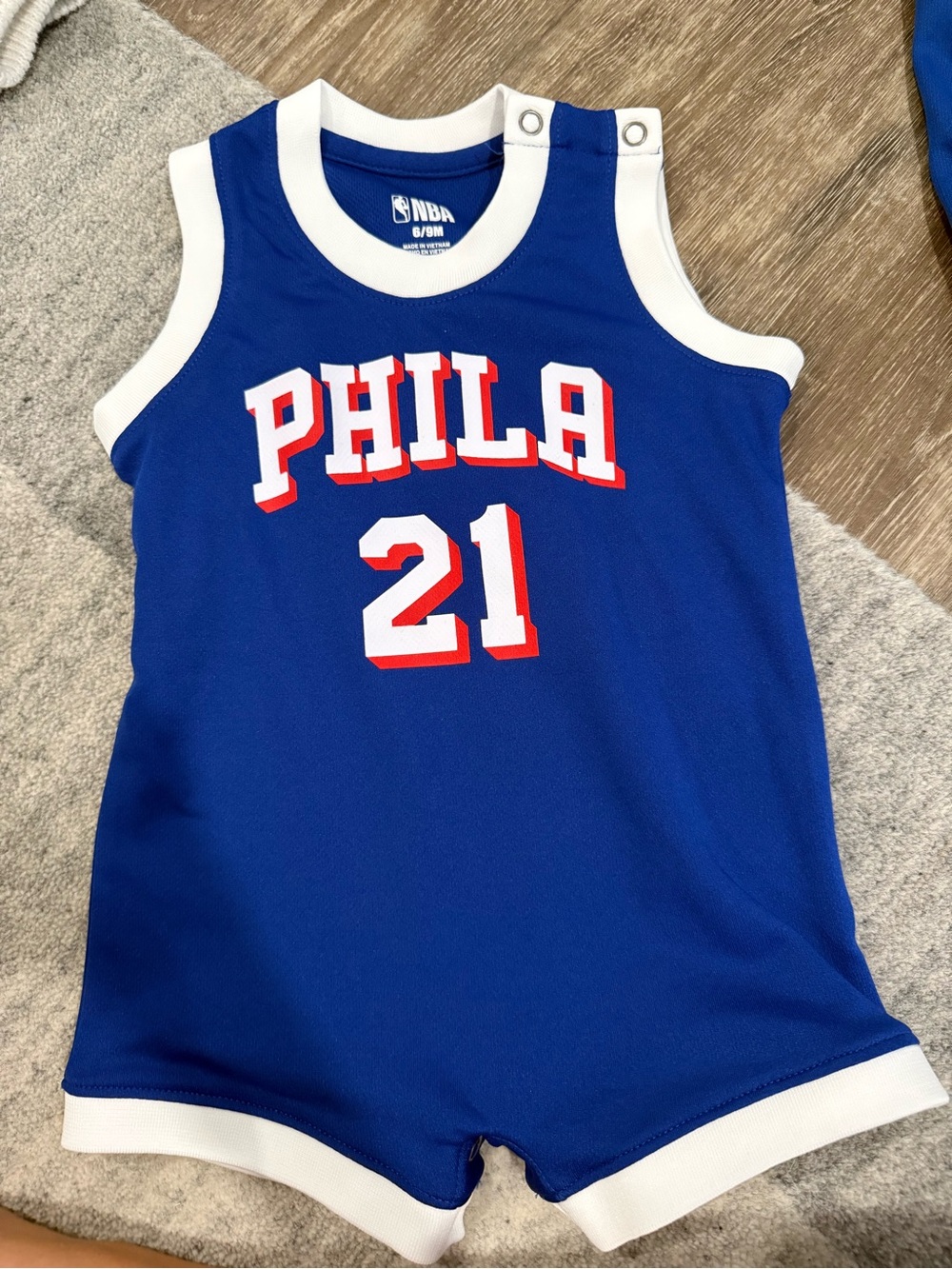 NBA Kids Blue PHILA #21 Tank Romper with White Trim